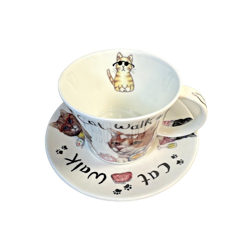 Cat Walk, Bone China  Breakfast Cup and Saucer  KIRKHAM, Made in  England